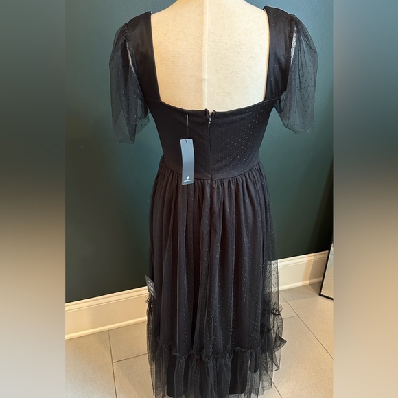 DRESS w/ POCKETS!! Black Tulle Bustier Swiss Dot Midi Dress -Elegant & Romantic - Picture 10 of 12